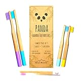 Panda Toothbrush - cepillos de dientes de bambú natural biodegradable | bonitos y ecológicos | filamentos de dureza media | colores surtidos | paquete familiar 2 adultos + 3 niños