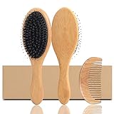 Cepillo de pelo de cerda de jabalí, con peine de madera de madera de sándalo verde desenredar el cabello, para el acondicionamiento del cabello natural, con caja de regalo (Madera#1)