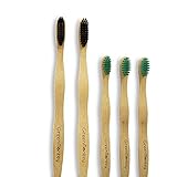 Niños infantiles cepillo de dientes de bambú-natural orgánica de madera ecológica amigable 100% cepillo de dientes reciclable biodegradable (Family Pack (x3 niños y x2 cepillo de dientes para adultos)