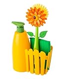 VIGAR Flower Power Set de Fregadero con Cepillo y Dosificador Jabon Cocina de Color Amarillo, Dimensiones: 14 x 7 x 26.5 cm