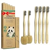 Cepillo Dientes Bambu Paquete de 6 + 2 Portacepillos de Dientes, Cepillos de Dientes de Bambú con cerdas de carbón de bambú para Una Mejor Limpieza, Embalaje Reciclable, 100% libre de BPA