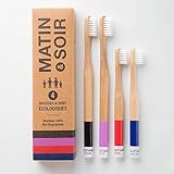 Matin & Soir - Cepillo de dientes, bambú moso de madera natural, dureza media, juego de 4
